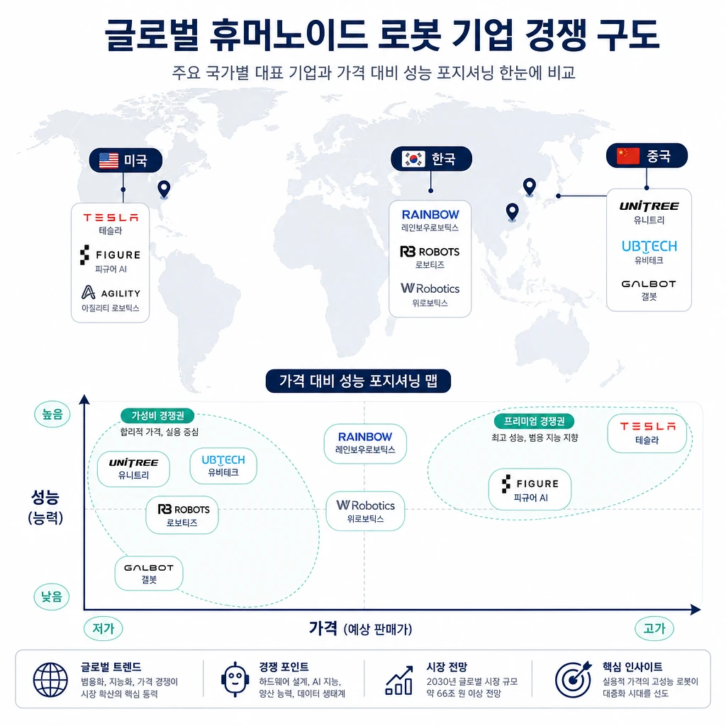 휴머노이드 5대 기업 비교, 테슬라·피규어·보스턴다이내믹스·유니트리·레인보우